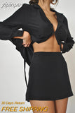 yipinpay 2 Two Piece Set Women Long Sleeves Crop Tops Cardigan Sexy High Waist Mini Skirts Sets Fall Outfits Streetwear Dress Set