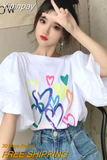 Yipinpay Neck Puff Sleeve Design T Shirt Women Summer 2023 Fresh Sweet Cartoon Bear Print Tops Fashion Elegant Temperament T Shirts