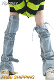 Yipinpay for Women Fall Winter Leg Warmers Knee Length Lolita Harajuku y2k Buckled Denim Leggings Stylish Jean Foot Socks for Lady