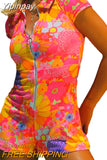 Yipinpay Women Slim-fit Playsuit, Adults Stripe/Flower Print Turn-down Collar Short Sleeve Playsuit