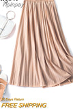 Yipinpay Pleated Midi Skirt Elastic High Waist Sweet Casual 2023 Summer Slim Long Preppy Woman's Skirts Maxi Black Skirt Jupe