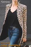 Yipinpay Street Women Leopard Jacket Blazers New Office Lady Open Stitch Cardigan Jacket Suit Long Sleeve Slim Work Chic Blazer Fall