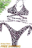 Yipinpay Summer Women Bikini Set Sexy Leopard Split 2 Piece Swimwear Woman Swimsuit with Lace High Waist Thong Bikini Beach Outfits