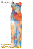 Yipinpay Tie Dye Tulle Long Dress Women Summer Slip Bodycon Dress 2023 Backless Sexy Summer Dresses Midi Evening Party Dresses
