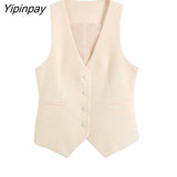 Yipinpay Newest Spring Autumn Women Blazer Jacket Pant Sets 2023 Office Double Breasted Suit Pockets Wide Leg Trousers