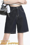 Yipinpay Waisted Denim Shorts Women Summer Korean Fashion Y2k Bottoms White Retro Blue Black Jeans Knee Length Female Jean Short