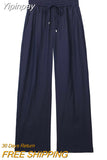 Yipinpay Fashion Women Wide Leg Pants 2023 Summer Female Casual Loose Lace Up Trousers Ladies Chic Elegant Low Waist Pants New In
