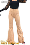 Yipinpay High Waist Corduroy Long Flared Pants Women Casual Street Wear Solid Color Button Bell Bottom Trousers Female Bottoms 911