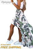 Yipinpay Women Irregular Hem Long Skirt y2k Clothes Fashion 2023 Summer Autumn Slim Fit Printed High Waist Skirts for Women Streetwear