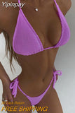 Yipinpay Bikinis 2023 Sexy Women Swimsuit Solid Swimwear Female Bandage Brazilian Thong Bather Bikini Set Bathing Suit