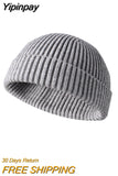 Yipinpay New Knitted Hats For Women Skullcap Men Beanie Hat Winter Retro Brimless Baggy Melon Cap Hi pop Fisherman Beanies Hats Men