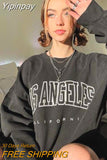 Yipinpay Y2K Loose Letter Hoodies Women Casual Long Sleeve O Neck Pullover Tops Korean Fashion Streetwear Oversized Sweatshirts