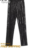 Yipinpay Women Leggings Black Sequin Pants Sets High Waist Pants Female Suit Fashion Streetwear Y2k Tight Fitting Woman Trousers