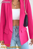 yipinpay Red Blazers Women Long Sleeve Suits Coat High Street Solid Color Outwear Outfits Slim Women Blazers and Jackets Veste Femme