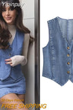 Yipinpay Fashion Denim Women's Vest 2023 Summer Female Chic V-Neck Single-breasted Sleeveless Vests for Women Casual Vest Tops