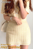 Yipinpay Korean Chic Summer Women's Suit with Skirt Fashion O-Neck Knitted Short Sleeve Top Jacket High Waist Hip Skirt 2-piece Set