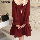 Yipinpay Spring Autumn Women dress Girl Loose Oversize Cute Corduroy dresses party dress female bing 2023 NEW French style