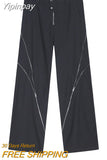 Yipinpay Men's Trousers New Zipper Slit Straight Tube Casual Pants 2023 Stylish Male Wide Leg Pants Fashion Solid Color Casual Style
