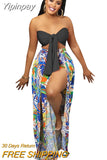 Yipinpay Summer New Women Beach Cover-Ups Swimwear Lady Beach Bikini Sleeveless Crop Tops And Split Pants Sets Women Outfit