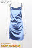 Yipinpay Color Spaghetti Strap Satin Dress Sexy Women Sleeveless Slip Dress for Summer Club Party Wear Lady Mini Dress
