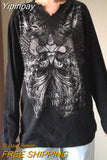 Yipinpay Punk Hip Hop Harajuku Streetwear Y2K Grunge Oversized Black T-shirt Vintage Mall Goth Long Sleeve Loose Tees Shirt Women