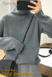 Yipinpay Turtlenck Sweater Women Vertical Pit Stripe Long Sleeve Winter Warm Knitted Pullover Elegant Soft Basic Female Jumper