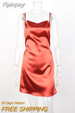 Yipinpay Color Spaghetti Strap Satin Dress Sexy Women Sleeveless Slip Dress for Summer Club Party Wear Lady Mini Dress