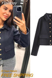 Yipinpay TRAF Jackets for Women 2023 Autumn Casual Big Pockets Coats Female Chic Metal Single-breasted Jacket Ladies New Outerwear