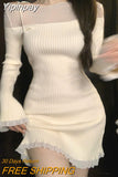 Yipinpay Bodycon Y2k Mini Dress Female Party Casual One Piece Dress Korean Fashion 2023 Spring French Elegant Knitted Dress Woman