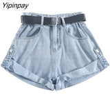 Yipinpay High Waist Retro Wide Leg Denim Shorts Women 2023 Summer New Loose Curling Short Feminino