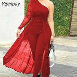 Yipinpay Women One Shoulder Plain Sheer Mesh Jumpsuit  Skinny Jumpsuit Casual Look for Women 2023