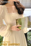 Yipinpay Elegant Solid Midi Dress Woman Fairy One Piece Dress Korea Fashion 2023 Summer Long Sleeve Even Party Dress Casual Female
