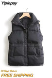 Yipinpay Cotton Padded Loose Vest for Women Autumn Winter Windproof Warm Stand Collar Single Breasted Vest Jacket Oversize Waistcoat