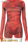 Yipinpay 2023 Autumn 3D Pattern Bodysuit+Gloves 2 Piece Sets Combinaison Femme Nightclub Zipper Slim Sexy Y2k Women Jumpsuit