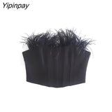 Yipinpay 2023 Women's Sexy Solid Color Feather Tops Fashion Sleeveless Shirts Comfort Tank Up Female Slim Suspender Lingerie