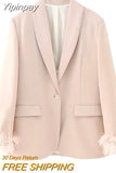 Yipinpay 2023 Pink Blazer Woman Fashion Button Jacket With Feathers Long Sleeve Blazer Suits For Women Spring Elegant Womens Jackets