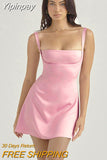 Yipinpay Dress For Women A-Line Pink Dress Sexy Satin Holiday Party Dresses Mini Casual Spaghetti Strap Graduation Dress Stretch