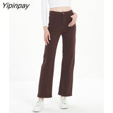 Yipinpay Brown Vintage Baggy Jeans Women 2023 Spring Casual Streetwear Wash Elastic Denim Striaght Jeans Ladies Pants