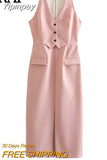 Yipinpay Pink Long Dress Women Waistcoat Midi Dress Woman Sleeveless Elegant Dresses For Women 2023 Office Formal Party Dresses