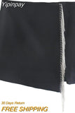Yipinpay Black Mini Skirts Woman Fashion 2023 Bejewelled Fringing High Waist Short Skirts Autumn Winter Slit Women Skirt