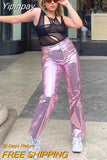 Yipinpay Women Metallic Straight-Leg PU Pants Sexy ZA Sparkling High Waist Trousers Streetwear Clubwear Costumes 2023 Spring Fall