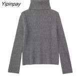 Yipinpay 2023 Sweet Women Solid Knitted Skirt Sets Turtleneck Tops+Mini A-Line Skirts Sets Long Sleeve Loose Casual Sweaters