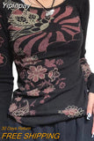 Yipinpay Women Vintage T-shirts Fall Winter 2023 Sexy Top y2k Clothing Graphic Fairy Grunge Aesthetic Luxury Long Sleeve Top Streetwear