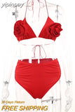 yipinpay 2023 Swimsuit Women Flower Sexy Thong Bikini Set Two Pieces Female Bathing Suit Beachwear Summer Bandage Party Swimwear