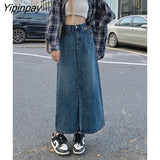 Yipinpay Blue High Waist Jean Skirts For Ladies A Line Long Skirts For Women