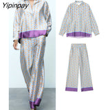 Yipinpay New Woman 2 Pieces Sets 2023 Shirts + Pants Suit Fashion Long Sleeve Single Breasted Blouse Trousers Casual Set