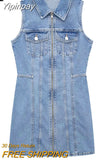 Yipinpay Blue Denim Dress Woman Sleeveless Short Dresses For Women Zip Up Jean Mini Dress 2023 Streetwear Casual Summer Dresses