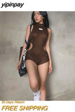 yipinpay Black Jumpsuits Hollow Out Playsuits Y2K Summer Clothes Sexy Romper Streetwear One Piece Bodysuit Bodycon Playsuit