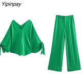 Yipinpay Women's Suits Fashion Batwing Sleeve Blouse + Long Pants 2Pcs Sets 2023 Casual Tops Outfits Elegant Office Ladies Sets