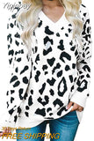 Yipinpay Autumn Winter New V-Neck Pullover Long Sleeve Top Crochet Knitting korean style Leopard Jacquard Women's Blouses Sweaters